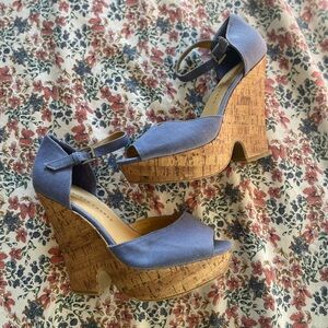 LC LAUREN CONRAD Madison Periwinkle Blue Cork Wedge